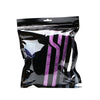 A black plastic bag containing purple coral fleece microfiber cleaning cloths.