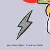 A black lightning bolt embroidered patch on a light gray background.