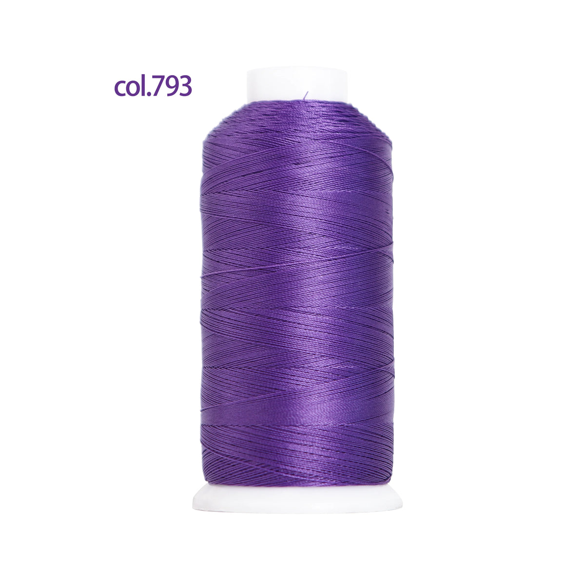 Purple heavy duty nylon sewing thread on a white spool.