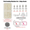 Pink beading machine set with various sized beads and beige beads for crafting