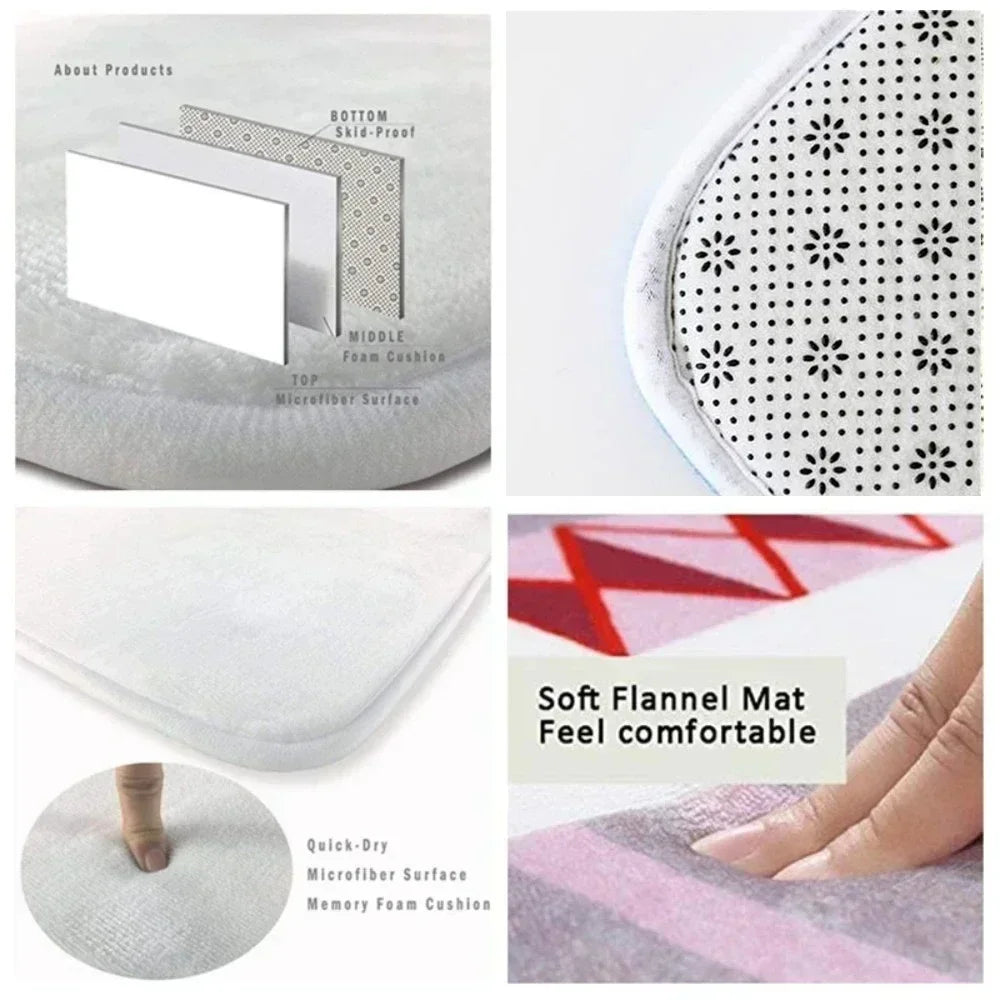 Close-up view of a soft flannel mat with a geometric pattern and a textured microfiber surface.