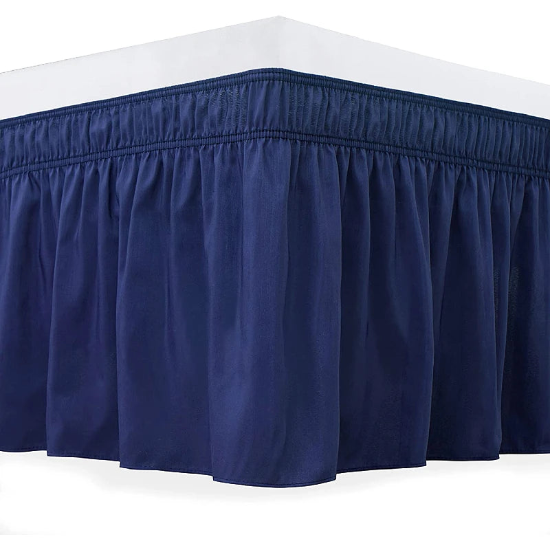 Navy blue thick ruffle bed skirt with an adjustable elastic belt