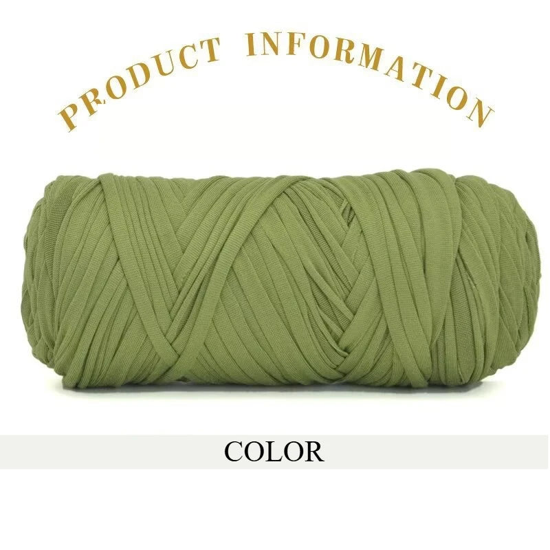 A tightly wound ball of olive green thick polyester blended yarn for crafting.