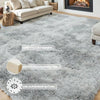 A gray plush long-pile area rug with a memory sponge interlayer and non-slip rubber bottom.