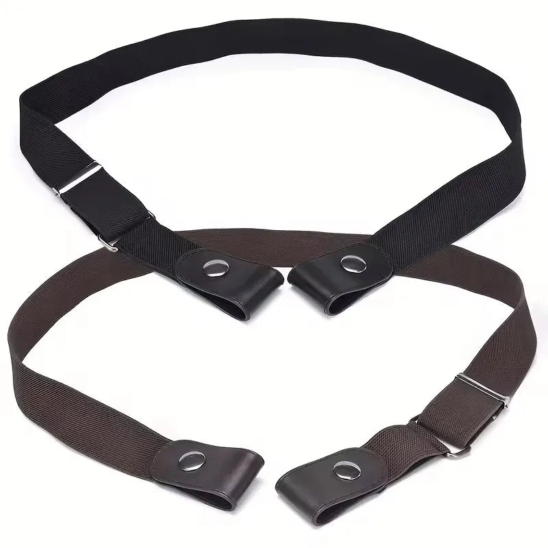 A set of black and brown stretch elastic belts for pants and jeans.