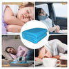 A collection of blue flannel blankets shown in various contexts including a car, air-conditioned room, sofa, and office setti