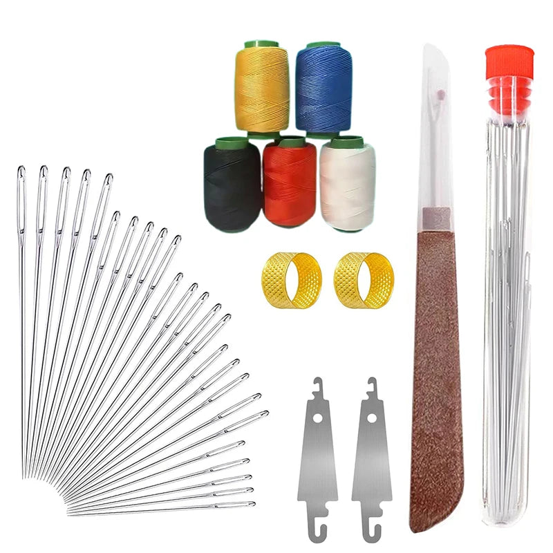 Precision stainless steel sewing kit with needles, thread spools, and accessories