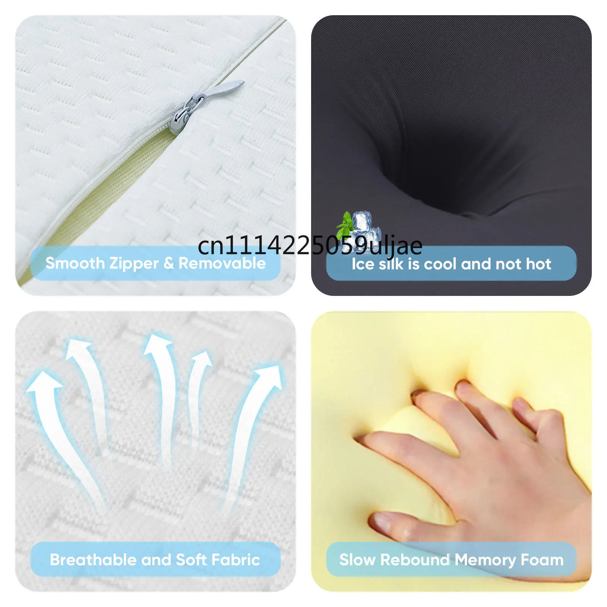 Ergonomic memory foam cervical pillow with a smooth zipper and breathable fabric
