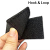 A hand holds a black Hook & Loop patch, showing its texture and thickness.