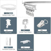 A set of curtain track hardware including covers, gliders, clips, and brackets for flexible bendable curtain tracks.