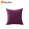 A square, deep purple linen cushion cover with a textured weave.