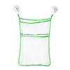 Mesh baby bath organizer storage bags with white mesh fabric and green trim