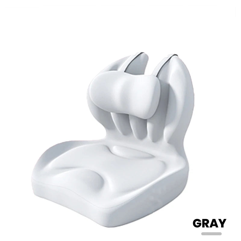 A white adjustable memory foam lumbar support cushion shown from the side.