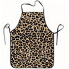 A sleeveless leopard print kitchen apron with black straps.