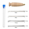 A set of leather sewing awls and stitching tools with various sizes and lengths.