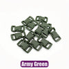 A pile of Army Green adjustable plastic paracord buckle bracelets.