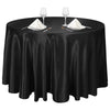 Black satin round tablecloth set with glassware and silverware