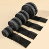 Black iron-on hem tape for pants and jeans shown in various rolls and strips.
