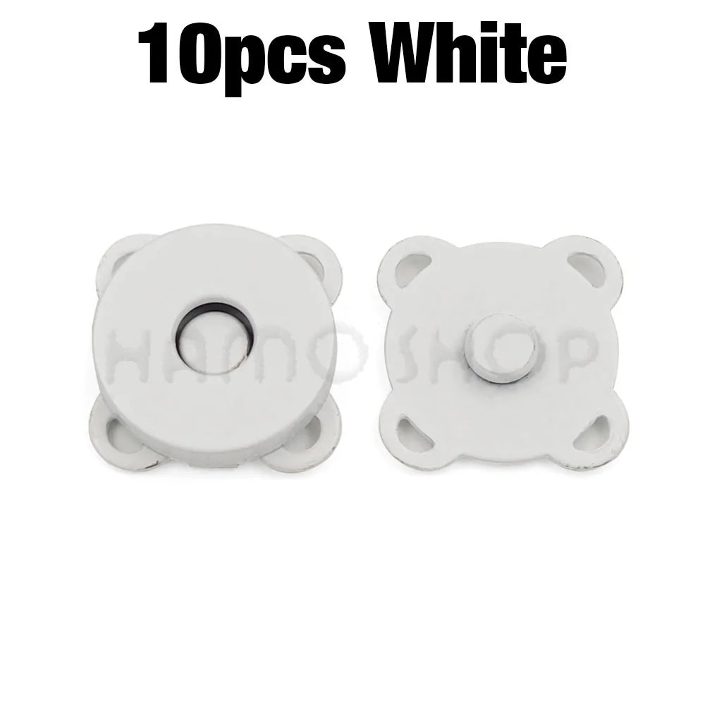 Ten white metal magnetic snap buttons for sewing