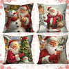 A set of two festive Christmas throw pillow covers featuring Santa Claus and a snowman.