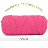 A skein of bright pink thick polyester blended yarn is shown against a white background.