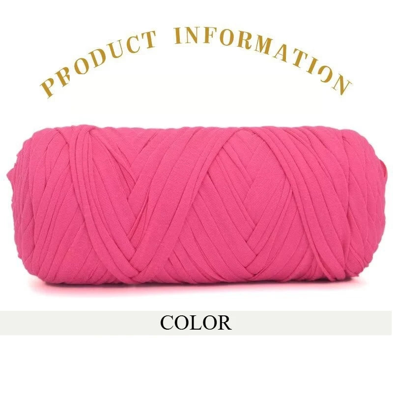 A skein of bright pink thick polyester blended yarn is shown against a white background.