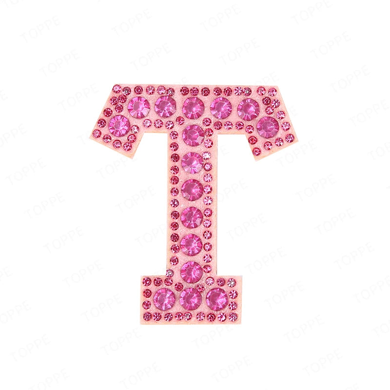 Pink rhinestone letter T patch for DIY craft project