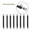 Four black adjustable bed sheet corner straps with silver metal clasps.