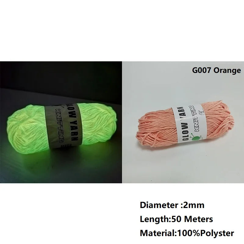 G007 Orange glow-in-the-dark polyester yarn, 2mm diameter, 50 meters long.