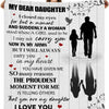 A white printable knit blanket featuring a heartfelt message to a daughter
