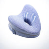 A light blue memory foam heart-shaped pillow designed for side sleepers and pregnancy support.