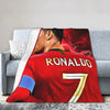 A red football jersey with the name RONALDO and number 7 printed on it, displayed as a throw blanket.