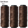 Three spools of dark brown sewing thread, 3 pieces total.