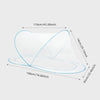 A transparent portable mosquito net spread out, showing its dimensions and shape.