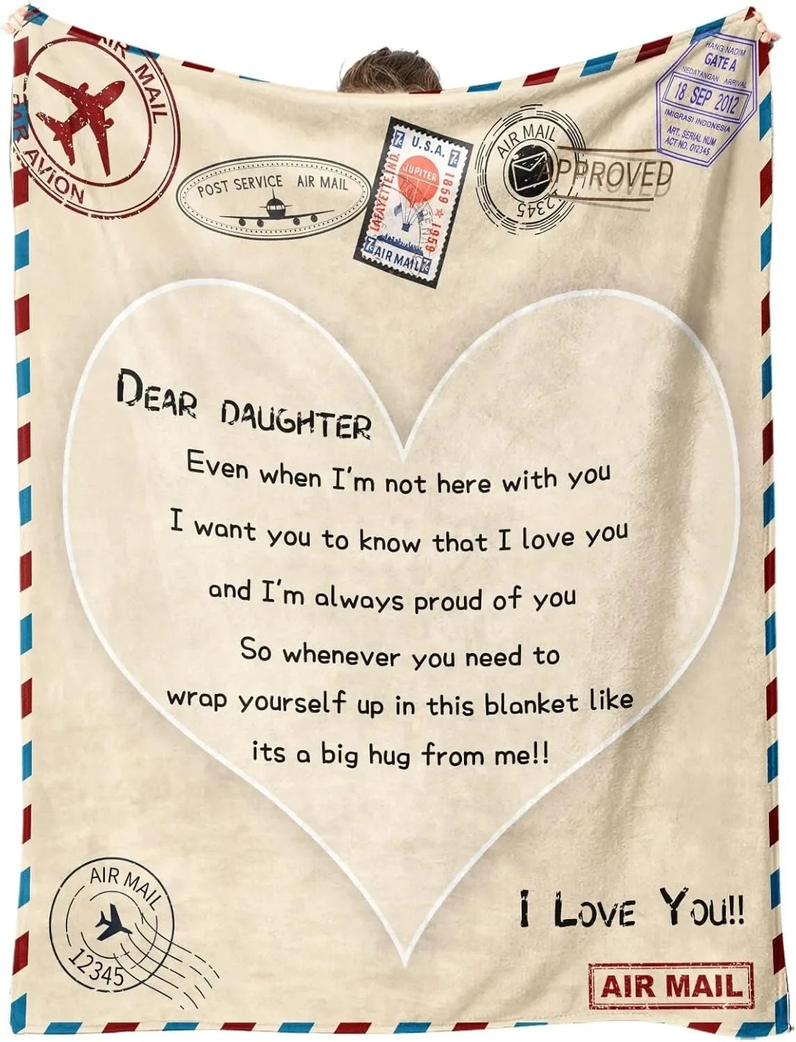 A printable knit blanket featuring a heart design and text expressing love and pride for a daughter