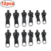 A set of 12 black universal zipper repair kits for clothing and bags