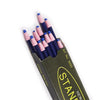 A set of pink and blue fabric chalk markers with narrow tips is shown in a green packaging box.