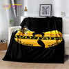 Black flannel throw blanket featuring a yellow and black stylized tiger design.