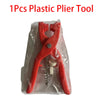 A single red plastic pliers tool with a spring and a small metal component is sealed in a clear plastic bag.