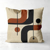 A decorative pillow cover featuring an abstract geometric pattern in earthy tones of brown, black, and beige.
