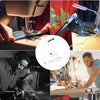 Various images showing a USB laser positioning light used in crafting and precision work.