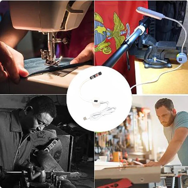 Various images showing a USB laser positioning light used in crafting and precision work.