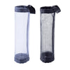 A pair of hanging mesh trash bags for kitchen and bathroom organization, shown in clear plastic and black mesh.