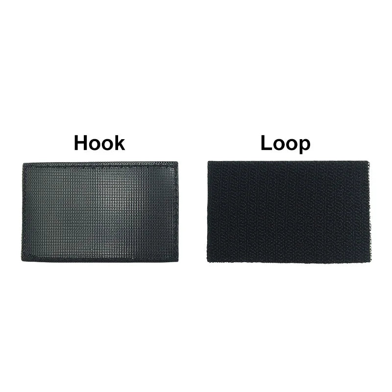 A black USA flag tactical reflective patch showing both hook and loop backing options.