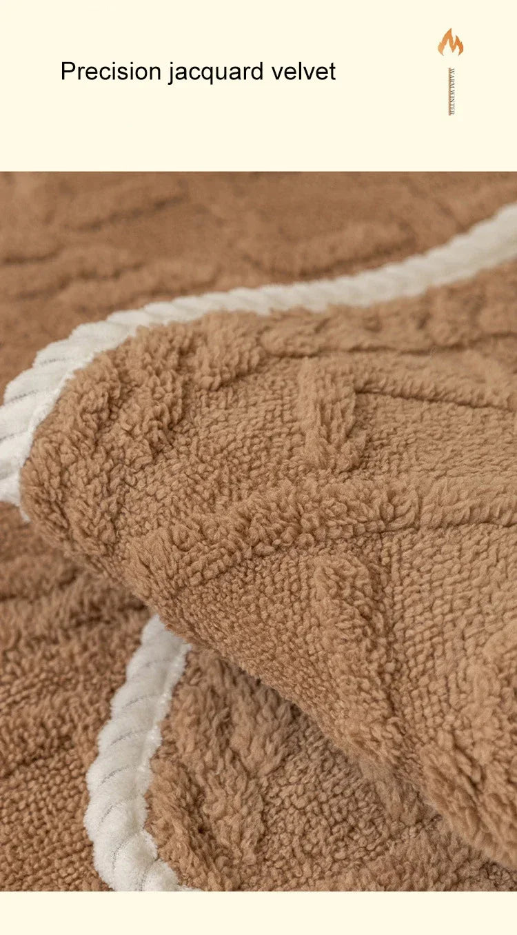 Close-up of a brown jacquard velvet fabric with white piping texture.