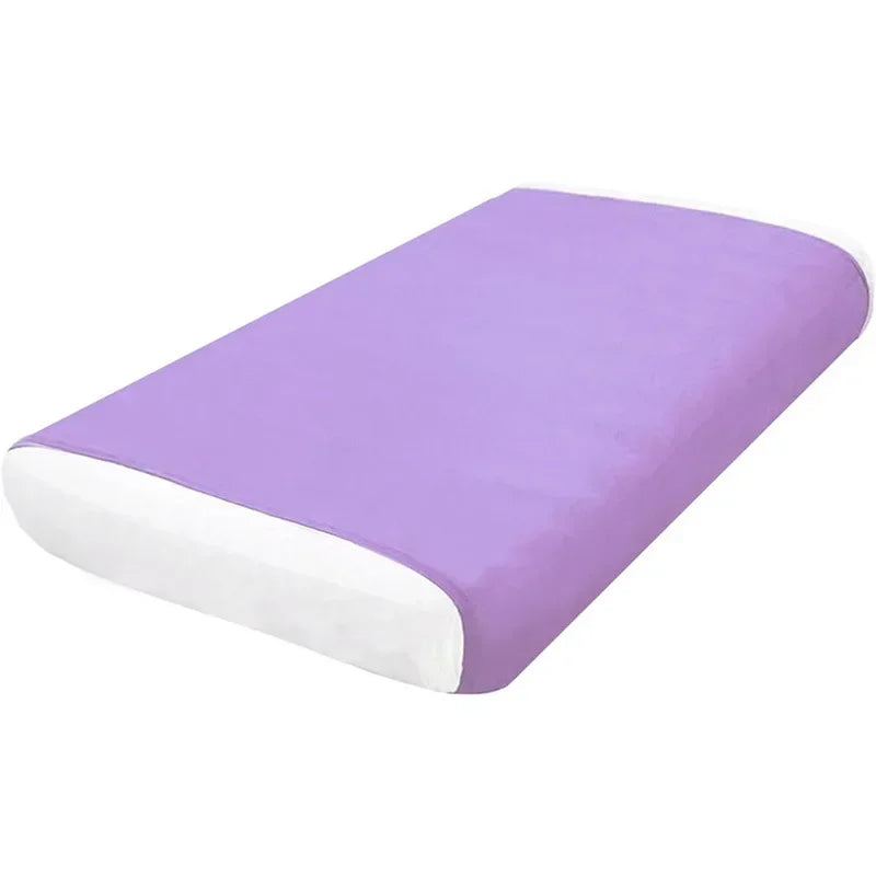 A purple and white breathable stretchy sensory bed sheet rolled up.