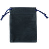 A dark gray velvet drawstring gift bag with blue cord handles.