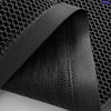Close-up view of a black half-round non-slip PVC door mat with a textured weave.