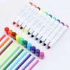 A set of colorful washable art markers for kids arranged diagonally on a white background.