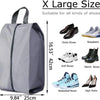 A gray foldable shoe and travel organizer bag showing various types of shoes like dress shoes, sneakers, golf shoes, boots, a